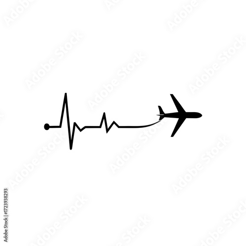 Airplane with a heartbeat line illustration on transparent background