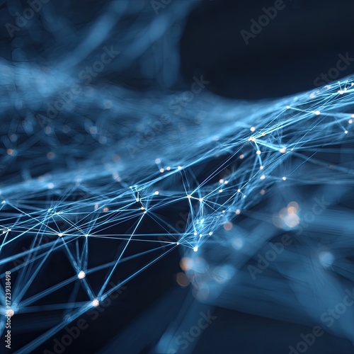 Abstract network of light blue lines and points on a dark background