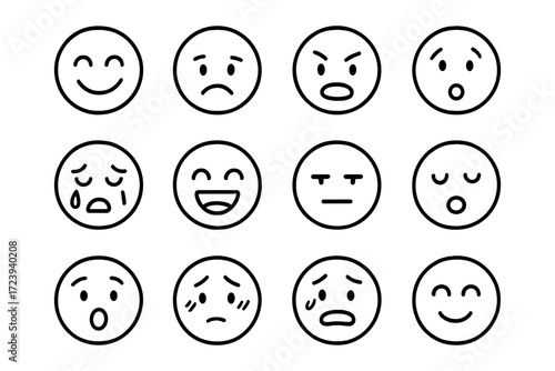 Expressive emoji line art collection for all emotions