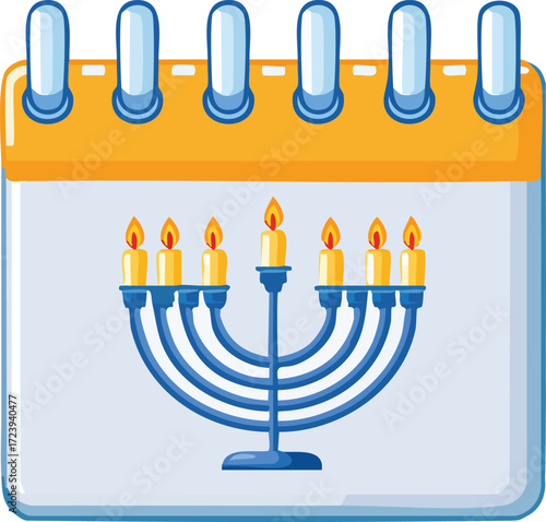 A calendar page displaying a menorah with lit candles, symbolizing Hanukkah.