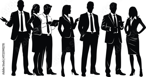 Business team silhouettes in discussion, teamwork collaboration, professional communication, corporate leadership, brainstorming, unity, office success, group strategy planning