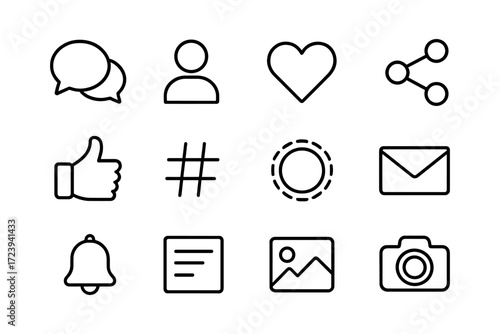 Minimalist social media and communication icons set in linear style