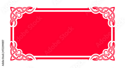 Traditional decorative frame with intricate scrollwork borders and a blank red center space