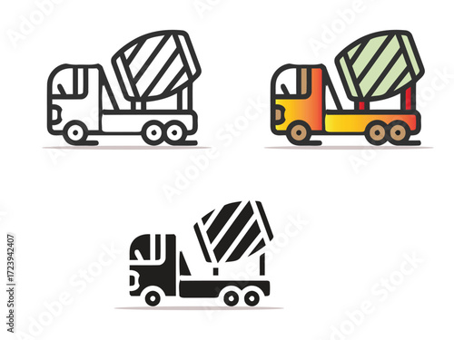 Cement Mixer Truck Icon Set. Illustration.