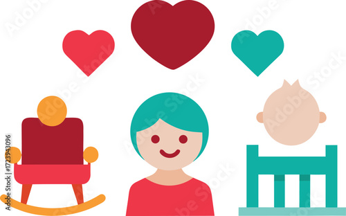 Grandparents day icons collection rocking chair family love baby crib vector illustration vector