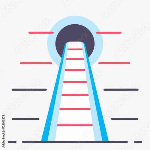 Abstract illustration of a futuristic tunnel entrance with a ladder leading into a dark circular portal, symbolizing progress and opportunity