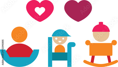 Grandparents day icon collection featuring rocking chairs and hearts vector illustration vector