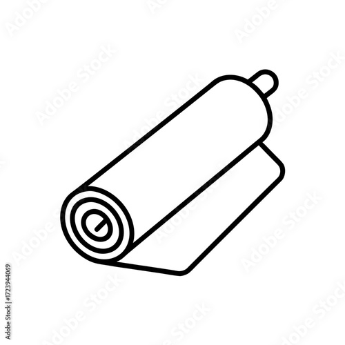 Rolled yoga mat outline drawing on transparent background
