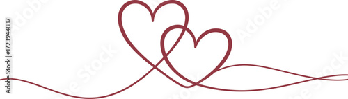 Romantic double heart line art design, love symbol decoration vector, elegant intertwined hearts illustration, wedding invitation element, Valentine’s Day graphic