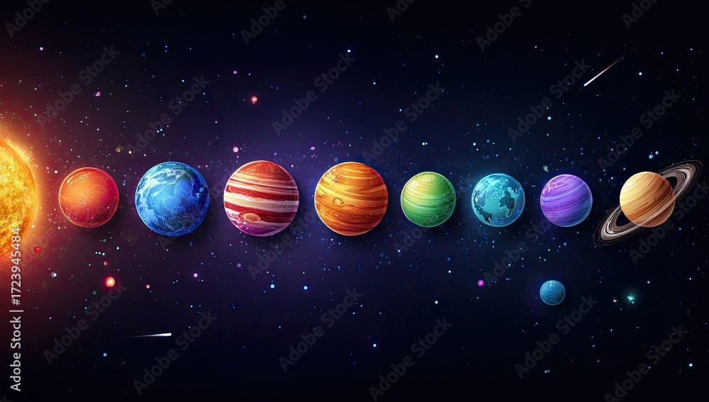 Fototapeta premium Colorful cartoon planets in space