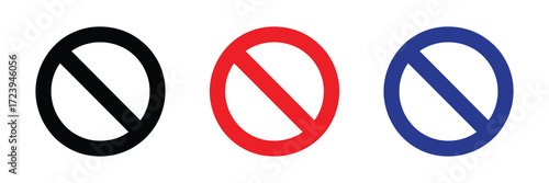 Three prohibition signs in black, red, and blue colors, isolated on white background