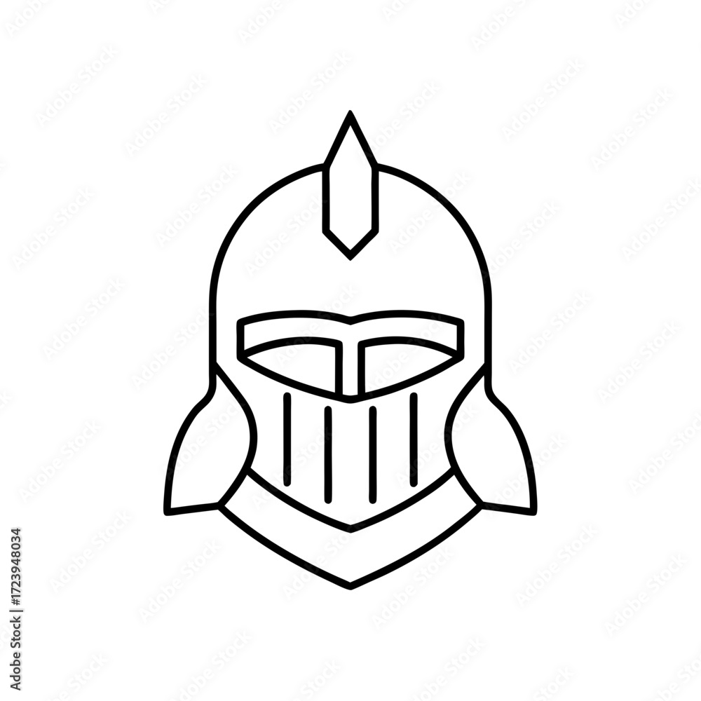 Fototapeta premium Outline drawing of knight helmet on transparent background