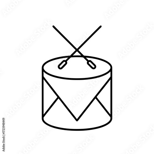 Simple drum with drumsticks art on transparent background