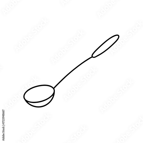 Simple outline drawing ladle on transparent background