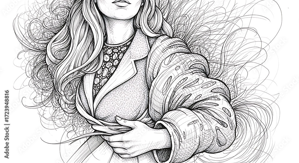 Fototapeta premium Woman in stylish coat, artistic sketch.
