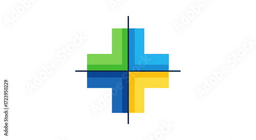 Abstract Plus Sign Symbol with Four Quadrants and Crosshairs.