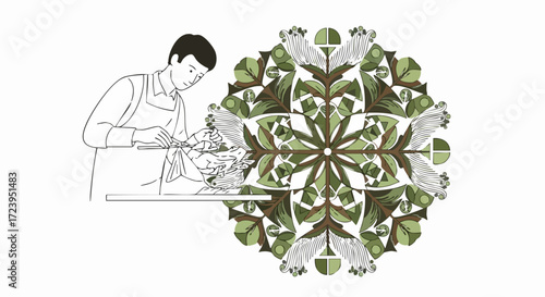 Artisan Crafting Artistic Mandala Design Creative Process Geometric Ornament