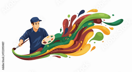 Artist Painting Abstract Colorful Flowing Shapes Creativity Concept