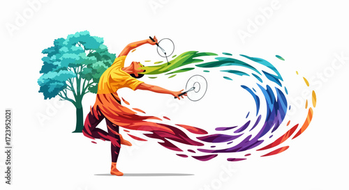 Vibrant Artistic Dancer with Colorful Brushstroke Effect Creative Concept