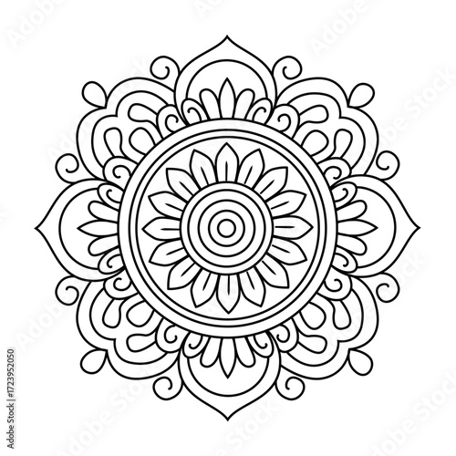 Simple mandala coloring page for adults and kids, ideal for meditative coloring, stress relief, mindfulness and creative relaxation. Perfect printable art for therapy and calming activities.