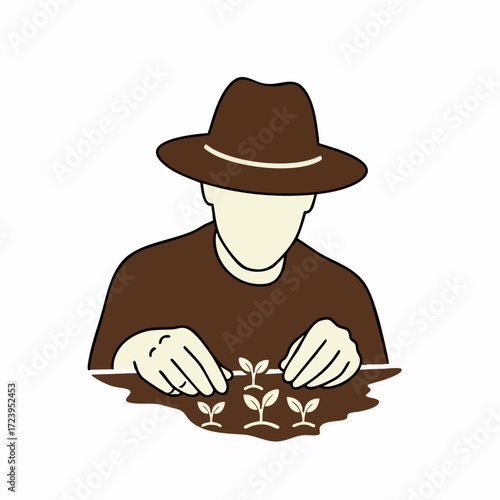 Gardener Planting Seeds Farming and Agriculture Illustration