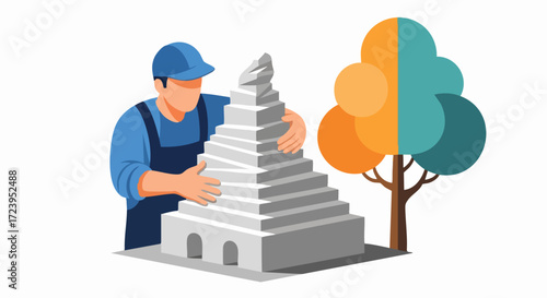Architect Sculpting a Staircase Construction and Nature Harmony
