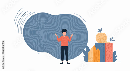 Man Balancing Abstract Circular Objects Concept of Harmony and Equilibrium