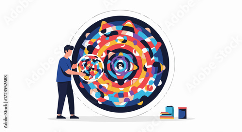 Artist Painting Colorful Abstract Circular Design Creative Concept