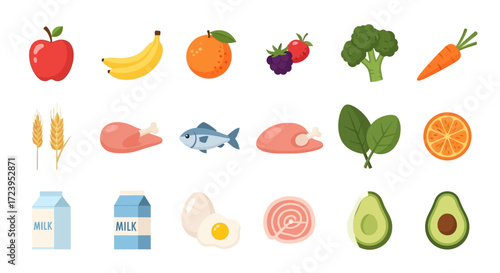 Assortment of Healthy Food Items for Balanced Diet.