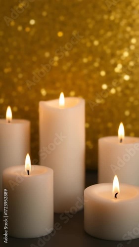 White candles golden background