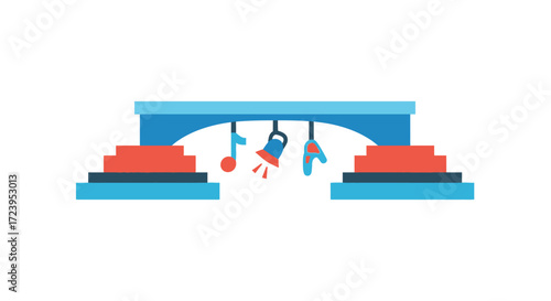 Baby gym with hanging toys and colorful steps.