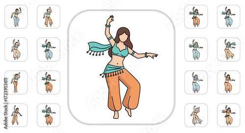 Belly Dancer in Traditional Costume Performing Dance.