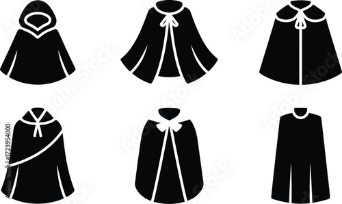 Explore different cloak styles: hooded, tied, and more cape fashion vectors