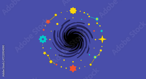 Black Hole Swirling Cosmic Matter Stars Planets Galaxy.
