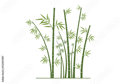 A serene illustration of green bamboo stalks with flowing leaves.