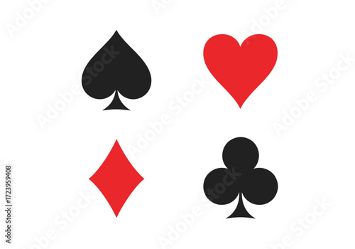 Four standard playing card suits including spades hearts diamonds and clubs.
