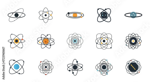 Collection of Atomic Structure Illustrations for Science and Technology Concepts.