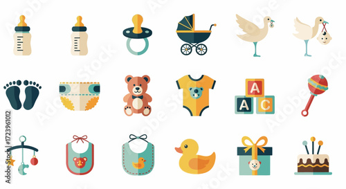 Collection of baby related items and accessories for newborns and infants.