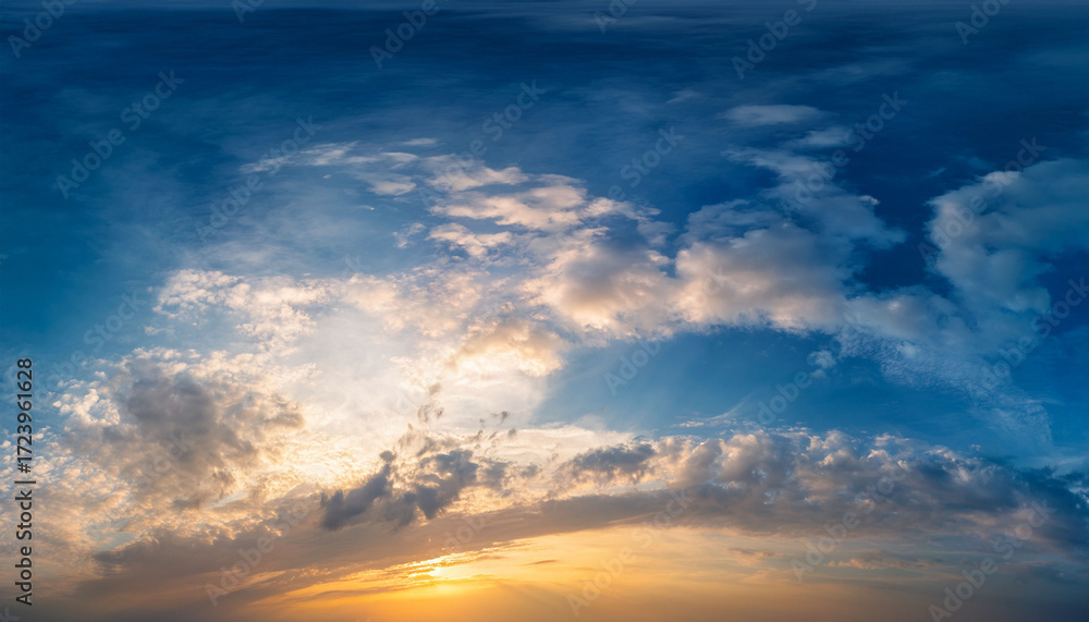 Fototapeta premium Panorama Background Of Cloudy Blue And Orange Sky