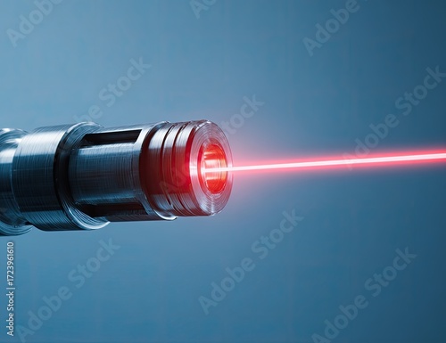 Futuristic laser weapon emitting a red beam