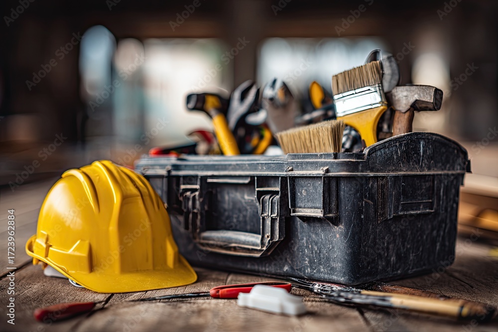 Fototapeta premium Construction toolbox with various tools