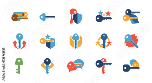 Collection of colorful key icons representing security and access concepts.