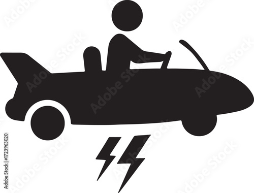 Flying car silhouette vector, futuristic airborne vehicle, minimal transportation technology illustration