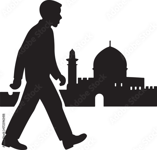 Jerusalem Old City silhouette vector, historic religious landmark, minimal architecture design illustration
