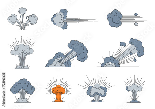 Explosion effect illustrations on a white background.