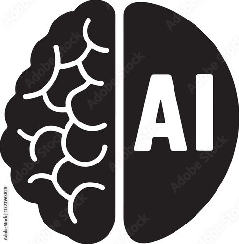 AI brain silhouette vector, artificial intelligence concept, minimal technology and neural design