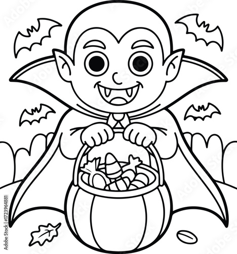 Adorable vampire trick or treating Halloween night