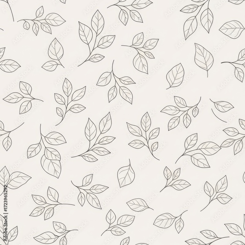 Fototapeta premium Delicate botanical pattern of light green leaves and branches on a soft cream background