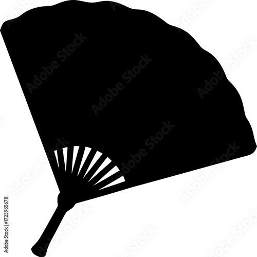 Silhouette of Folding Bamboo Hand Fan Isolated on White Vector, Black Traditional Folk Fan Icon, Ethnic Decorative Hand Fan Silhouette, Hand Drawn Bamboo Folding Fan Illustration