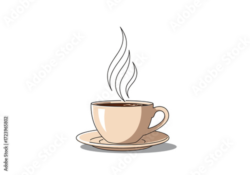 A hot steaming cup of coffee with smoke rising into the air.